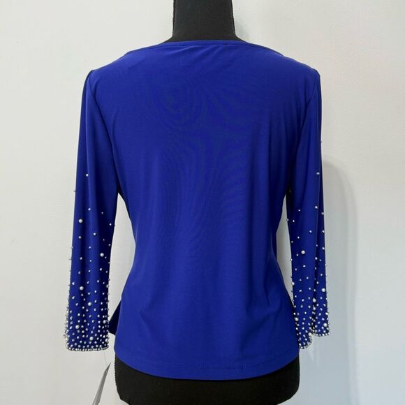 New Alex Evenings Petite Pearl Embellished Top Size SP Blue Women’s - Picture 9 of 13